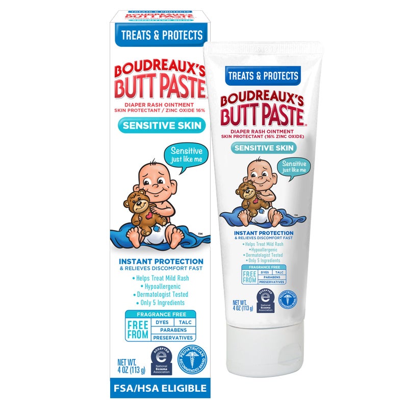Boudreaux's Butt Paste for Sensitive Skin Diaper Rash Cream, Ointment for Baby, 4 oz Tube - Image 1